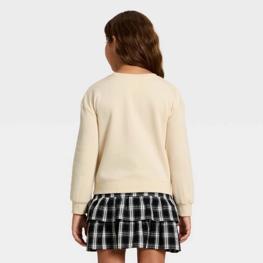 NWT Cat & Jack Girls Fleece Glitter Heart Graphic Sweatshirt- Cream XS